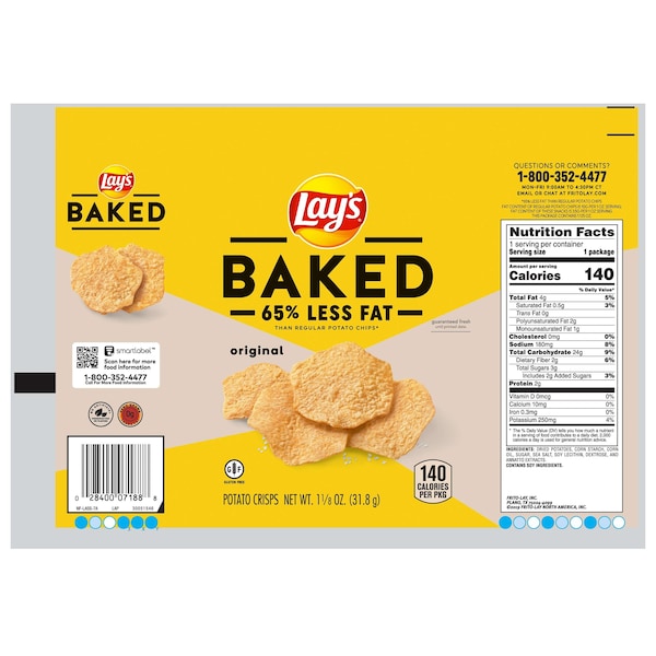 Lay's Papas Fritas Horneadas Clásicas en Bolsas de 1.12 oz, Paquete de 64 - 44396