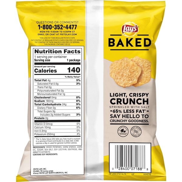 Lay's Papas Fritas Horneadas Clásicas en Bolsas de 1.12 oz, Paquete de 64 - 44396