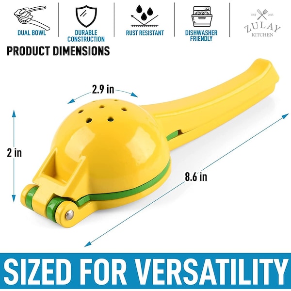 Zulay Kitchen Zulay Lemon Lime Squeezer, 2in1 Metal  YellowGreen - ZULB00YBP918M