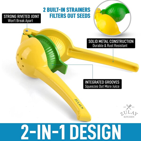 Zulay Kitchen Zulay Lemon Lime Squeezer, 2in1 Metal  YellowGreen - ZULB00YBP918M