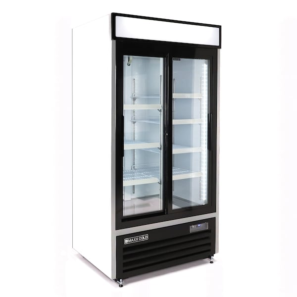 Maxx Cold Double Glass Door Narrow Width Merchandise Refrigerator, Sliding Door, 39.5 in.W, 36 cu. ft., in White - MXM2-36RSHC