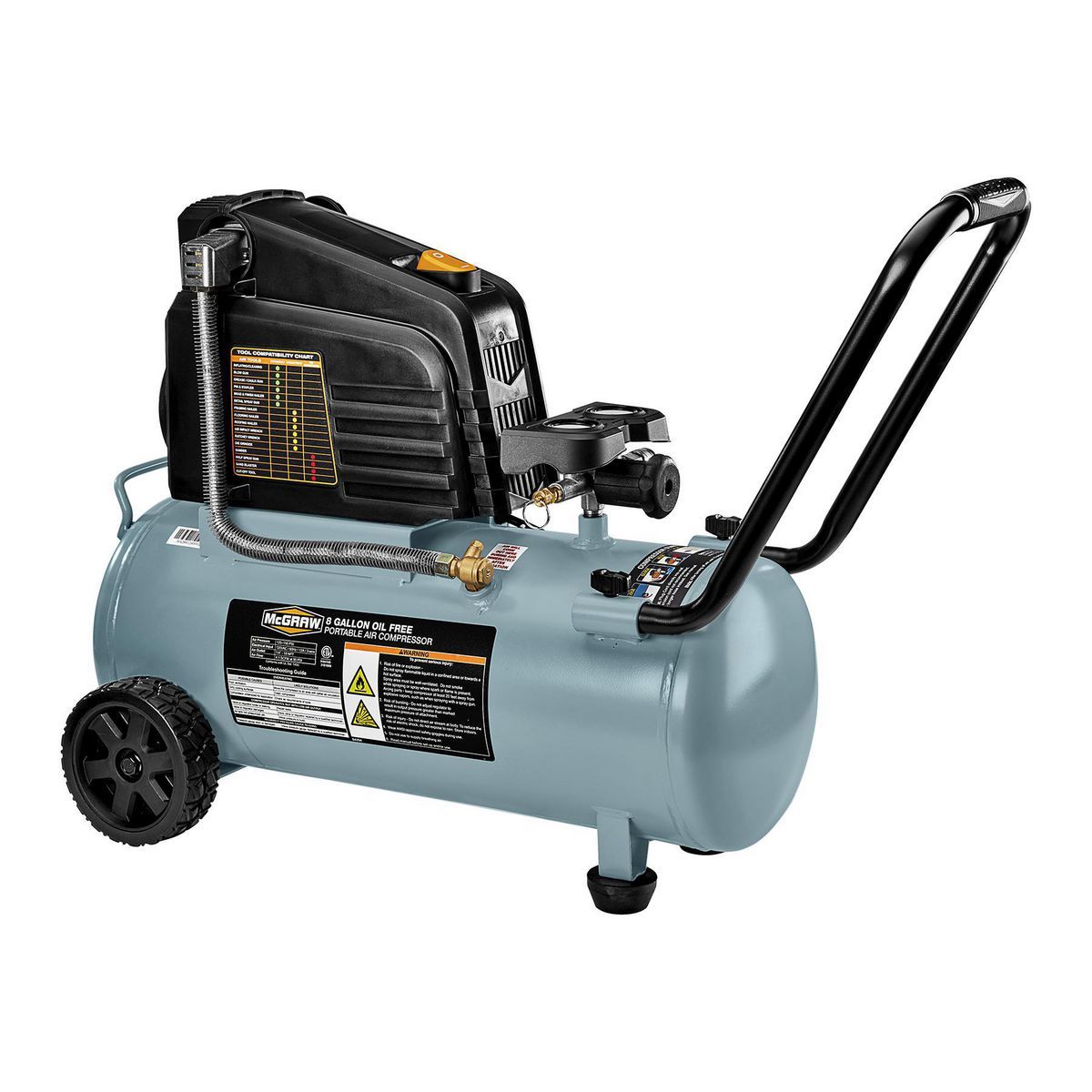 Compresor de aire portátil sin aceite Mcgraw de 8 galones, 1.5 HP, 150 PSI - 64294