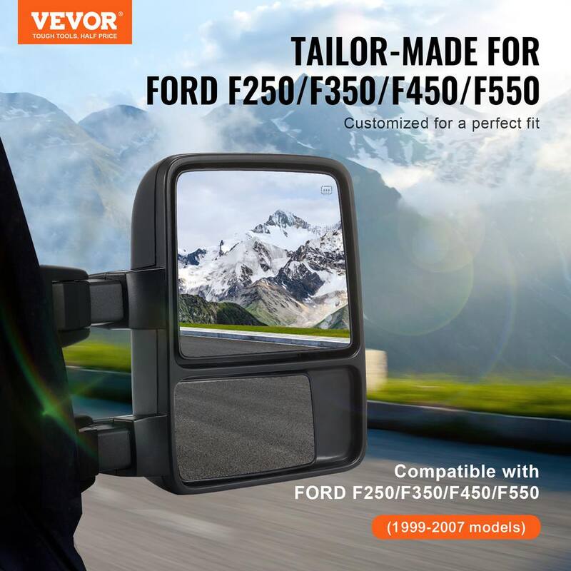 VEVOR Towing Mirrors Pair 1999-2007 Ford F250 F350 F450 F550 Manual Controlling Telescoping Folding Heating Defrost - QYJHZKFTF250PX99MV9