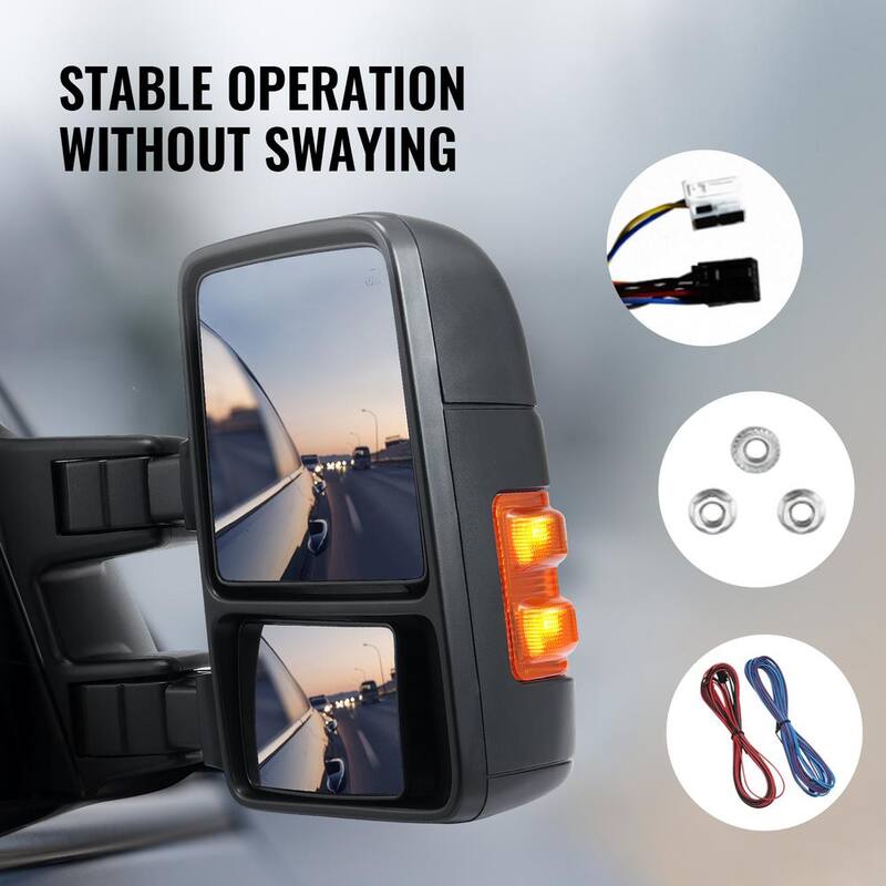 VEVOR Towing Mirrors Pair 1999-2007 Ford F250 F350 F450 F550 Manual Controlling Telescoping Folding Heating Defrost - QYJHZKFTF250PX99MV9
