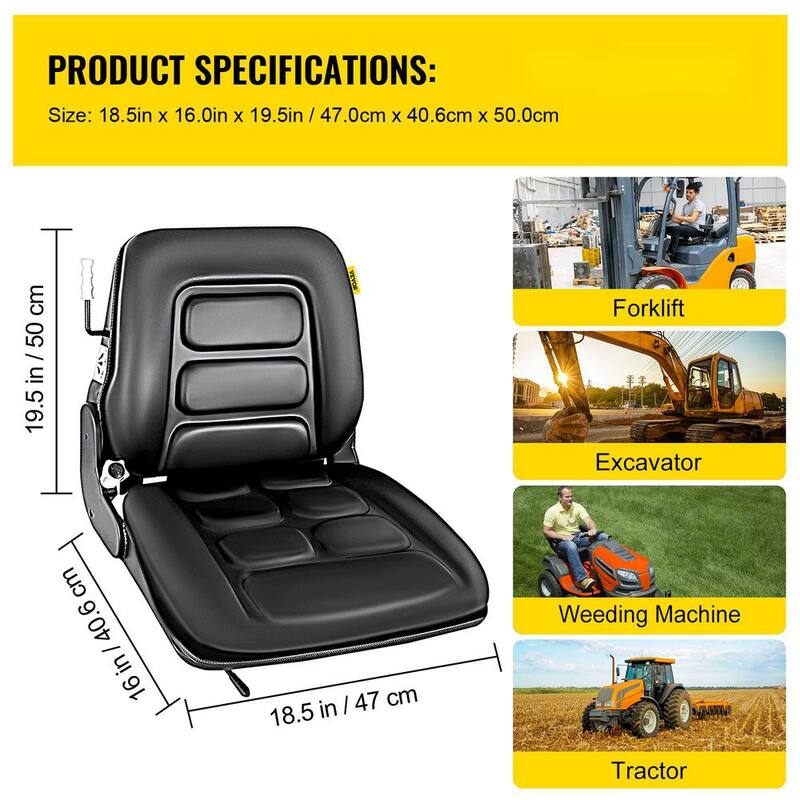 VEVOR Universal Forklift Seat with 3 Stage Weight Adjustment Forklift Seat Vinyl Compatible with Toyota Clark Cat Hyster Ysle - TOYOTAQCZY0000001V0