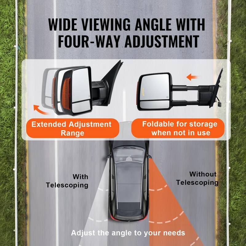 VEVOR Towing Mirrors Pair for 2007-2016 Toyota Tundra Power Heated Manual Controlling Telescoping Heating Defrost - QYJHZKFTTT206JD5WV9