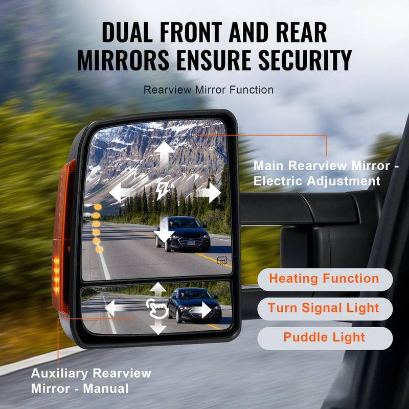 VEVOR Towing Mirrors Pair for 2007-2016 Toyota Tundra Power Heated Manual Controlling Telescoping Heating Defrost - QYJHZKFTTT206JD5WV9
