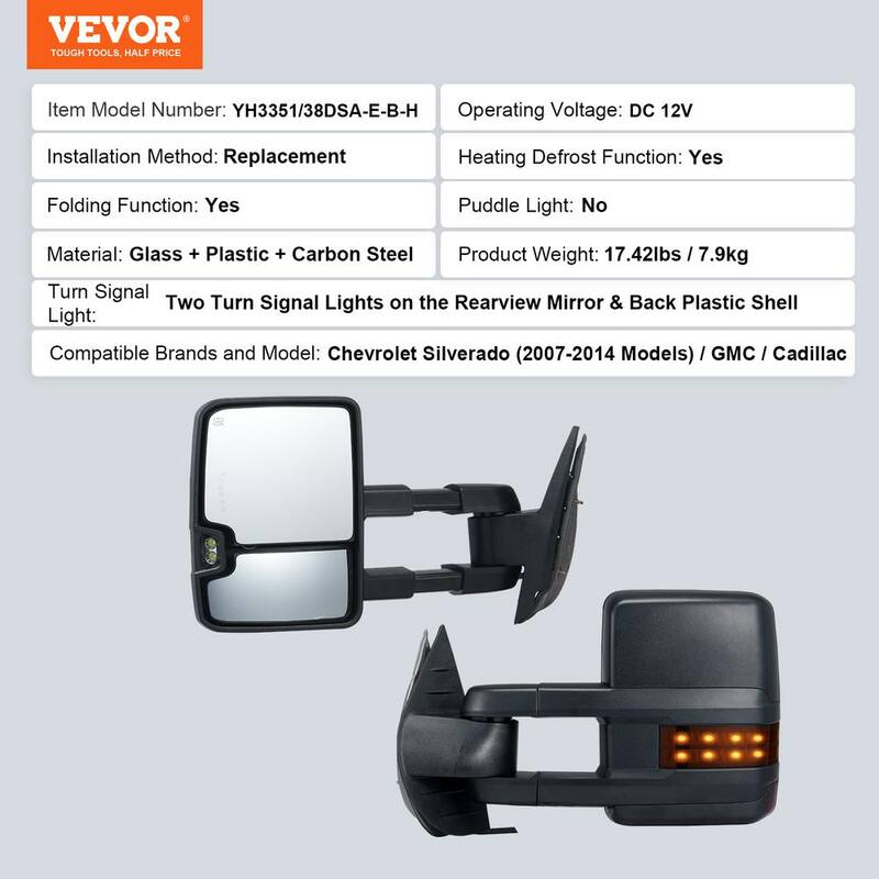 VEVOR Towing Mirrors Pair for Chevrolet Silverado (2007-2014)/GMC/Cadillac Manual Controlling Heating Defrost - QYJHZKXFLSLDA48L6V9