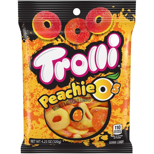 Trolli Trolli Peachie O's 4.25 oz. Bolsa de gancho, paquete de 12 - 2539