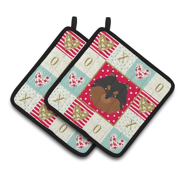 Carolines Treasures 7.5 x 7.5 in. Pomeranian Love Pair of Pot Holders - CK5228PTHD
