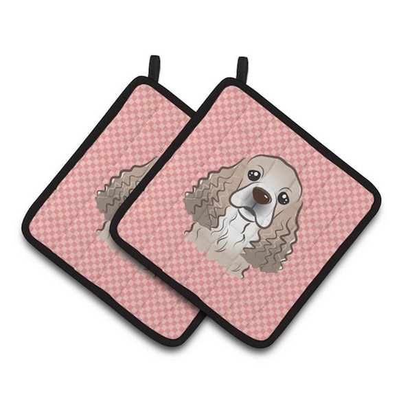 Carolines Treasures Checkerboard Pink Cocker Spaniel Pair of Pot Holders, 7.5 x 3 x 7.5 in. - BB1216PTHD