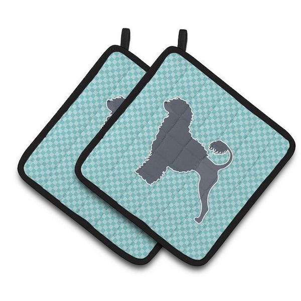 Carolines Treasures Carolines Treasures BB3768PTHD Portuguese Water Dog Checkerboard Blue Pair of Pot Holders - BB3768PTHD