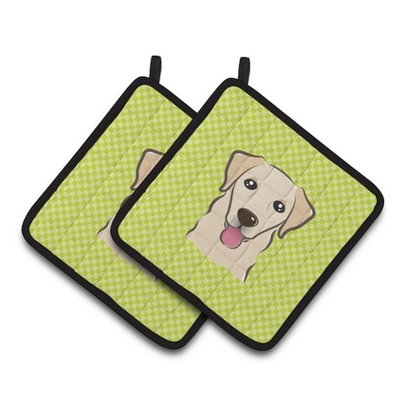 Carolines Treasures Checkerboard Lime Green Golden Retriever Pair of Pot Holders, 7.5 x 3 x 7.5 in. - BB1314PTHD