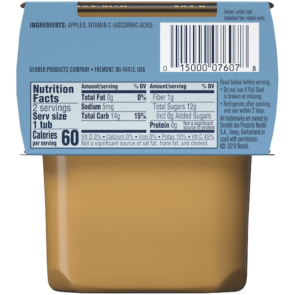 Gerber 2nd Foods Puré de Manzana Alimento para Bebés Kosher 4 oz., Paquete de 16 - 00015000076573