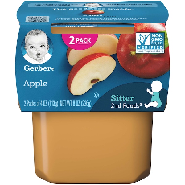 Gerber 2nd Foods Puré de Manzana Alimento para Bebés Kosher 4 oz., Paquete de 16 - 00015000076573