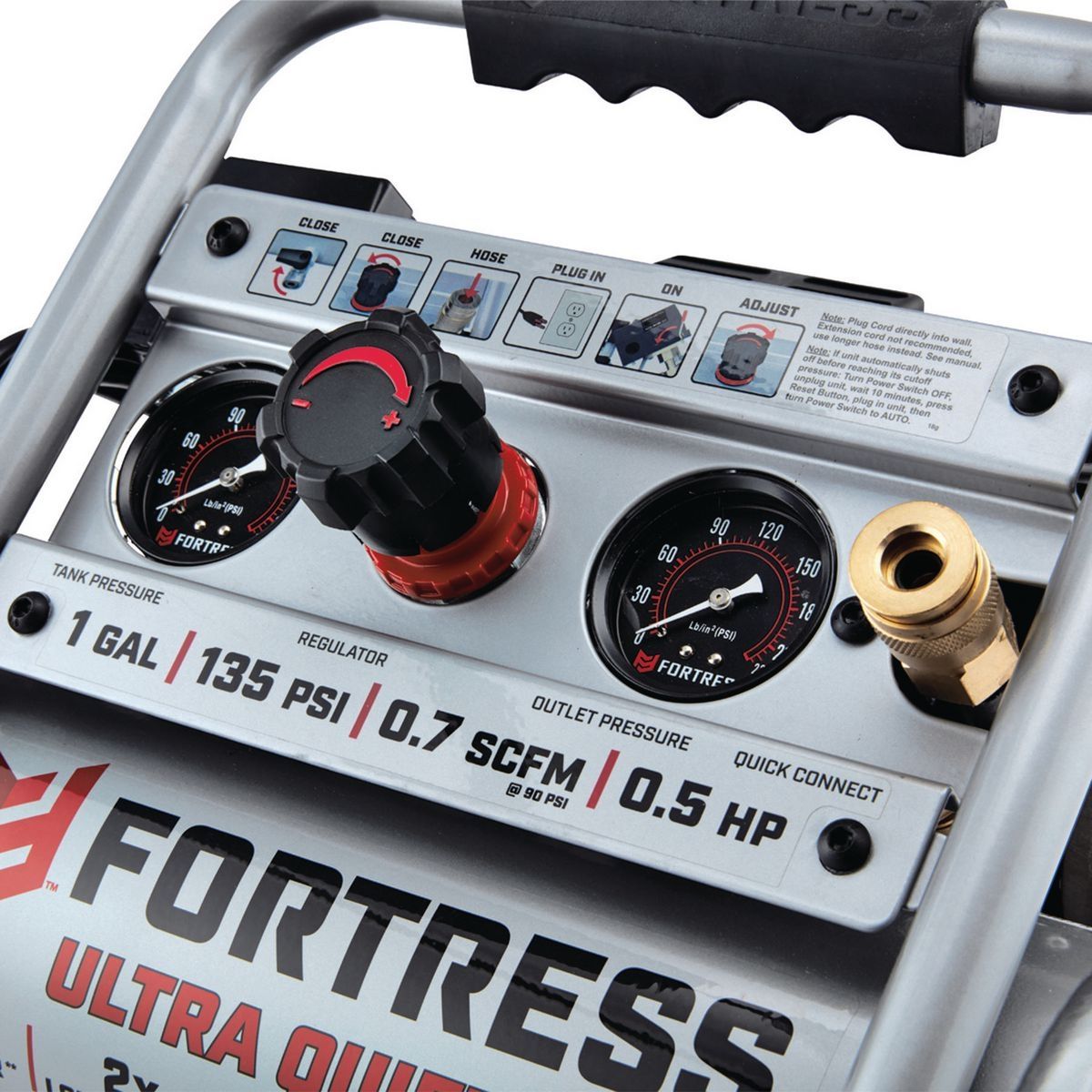 Fortaleza de 1 galón, compresor de aire para trabajos en sitio con capacidad de 135 psi ultra silencioso y portátil - 64592