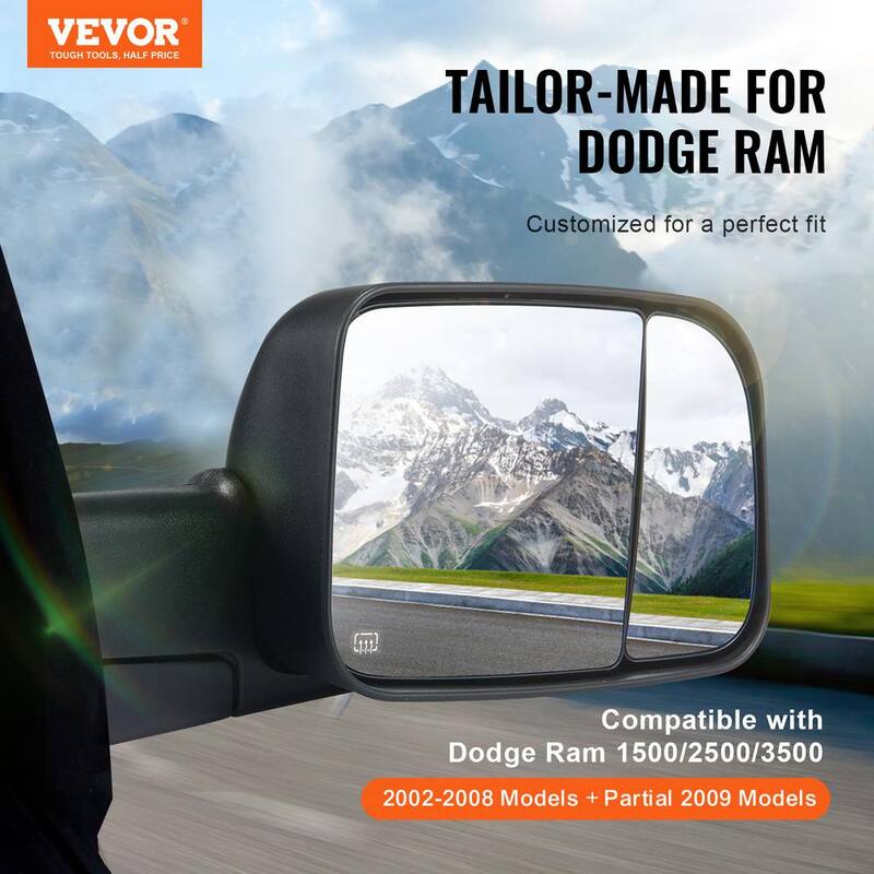 VEVOR Towing Mirrors Pair Set for 2002-2008 Dodge Ram 1500 2500 3500 with Ligh Manual Controlling Flipping Folding Black - QYJHZKDQGY15RNQ18V9