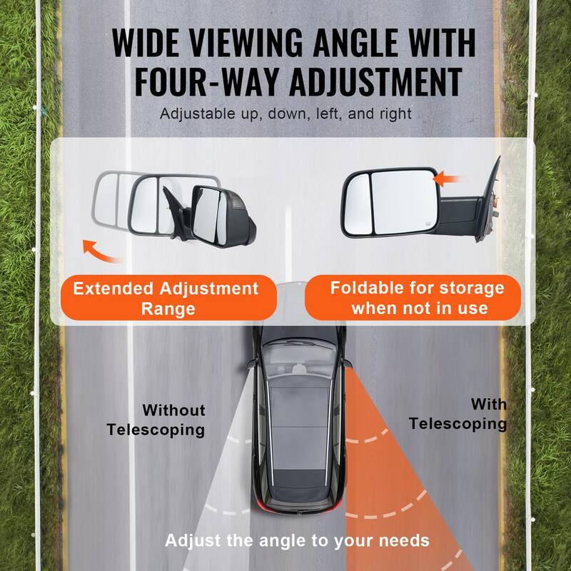 VEVOR Towing Mirrors Pair Set for 2002-2008 Dodge Ram 1500 2500 3500 with Ligh Manual Controlling Flipping Folding Black - QYJHZKDQGY15RNQ18V9