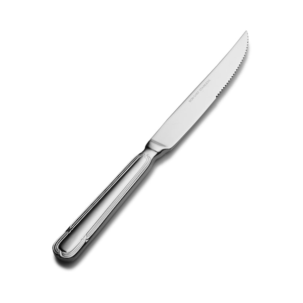 Bon Chef Florence, Steak Knife, Euro, Solid Handle , Mirror Finish, 13/0, 9.64" , set of 12 - S815