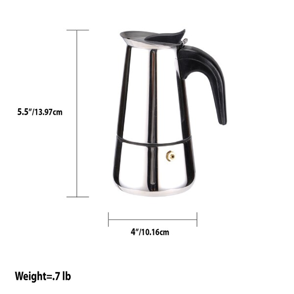 Home Basics Home Basics 2 Cup Demitasse Shot Stainless Steel Stovetop Espresso Maker, Silver - ZOR96085