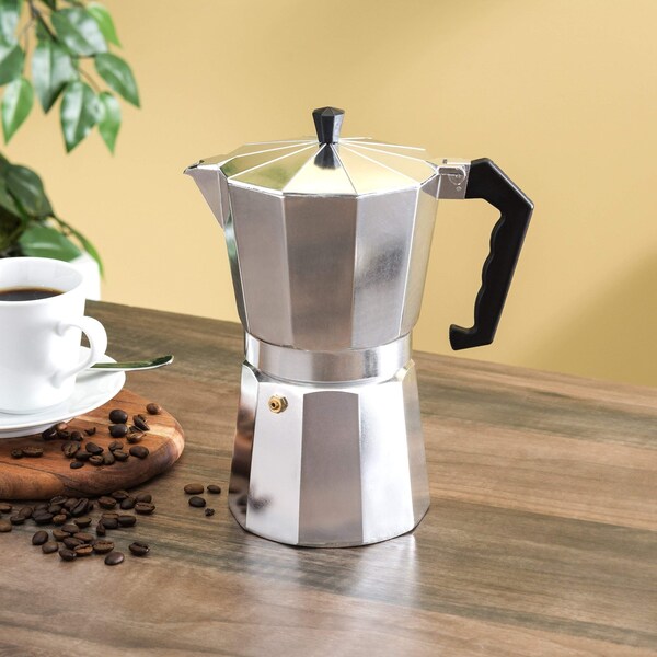 Home Basics 12 Cup Demitasse  Shot Aluminum Stovetop Espresso Maker, Grey - EM00209