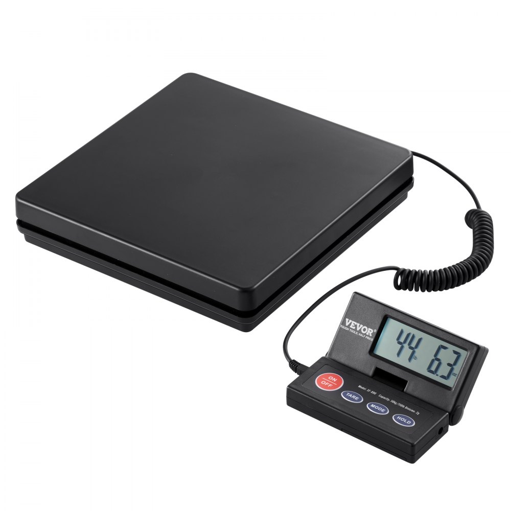 VEVOR Digital Shipping Scale, 110 lbs x 0.07 oz. Heavy Duty Postal Scale with Timer, Tare, Hold Function, 90° Foldable LCD Screen Package Scale for Laggage, Home, Post Office, AC/DC Powered, FCC Liste - FTSYSCYXBDG10LC72V5