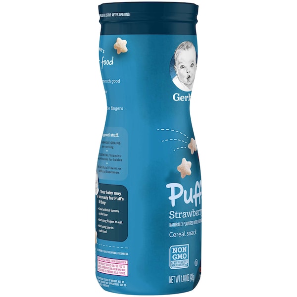Bocadillo para bebé Gerber Gerber Puffs Manzana Fresa 1.48 oz., paquete de 6 - 00015000960056