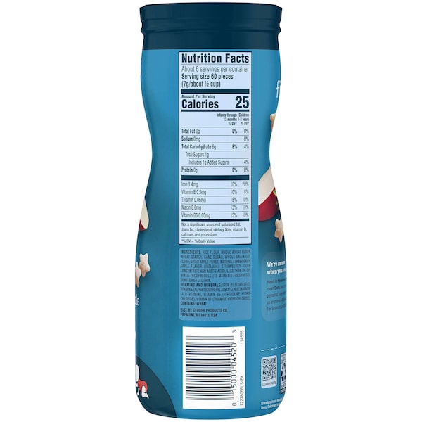 Bocadillo para bebé Gerber Gerber Puffs Manzana Fresa 1.48 oz., paquete de 6 - 00015000960056