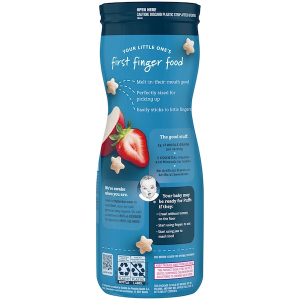 Bocadillo para bebé Gerber Gerber Puffs Manzana Fresa 1.48 oz., paquete de 6 - 00015000960056