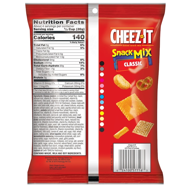 Galletas Cheez-It Cheez-It Mezcla de bocadillos clásicos 4.5 oz. Bolsa, PK6 - 2410057715