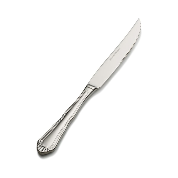 Bon Chef Sorento, Steak Knife, Euro, Solid Handle, Mirror Finish, 13/0, 9.98" , set of 12 - S1515