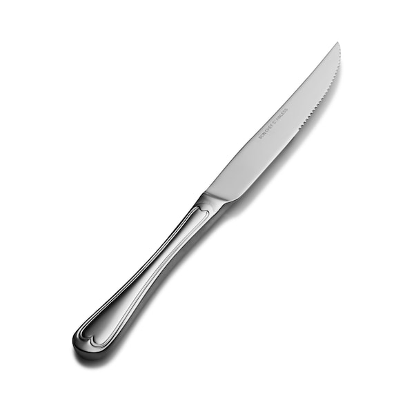 Bon Chef Victoria, Steak Knife, Euro, Solid Handle, Mirror Finish, 13/0, 9.75" , set of 12 - S615