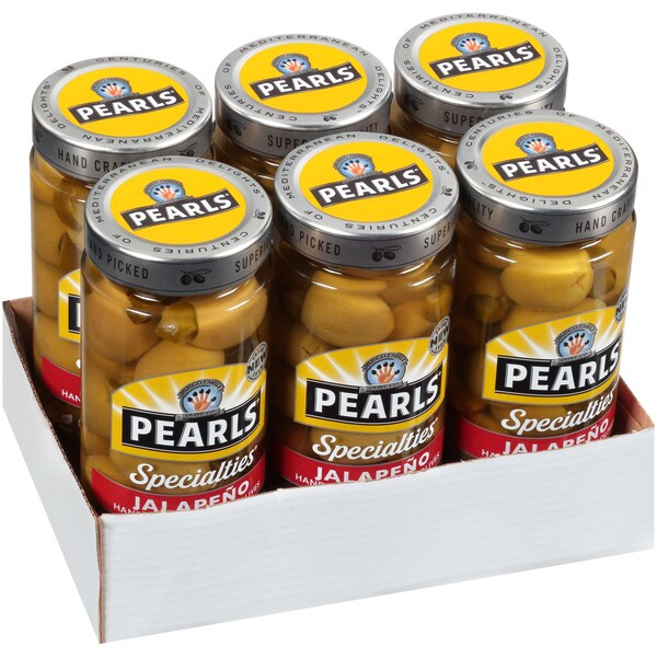 Perlas de aceitunas rellenas de jalapeño de la reina en frasco de 7 oz, paquete de 6 - 2570315