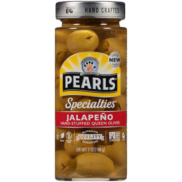 Perlas de aceitunas rellenas de jalapeño de la reina en frasco de 7 oz, paquete de 6 - 2570315
