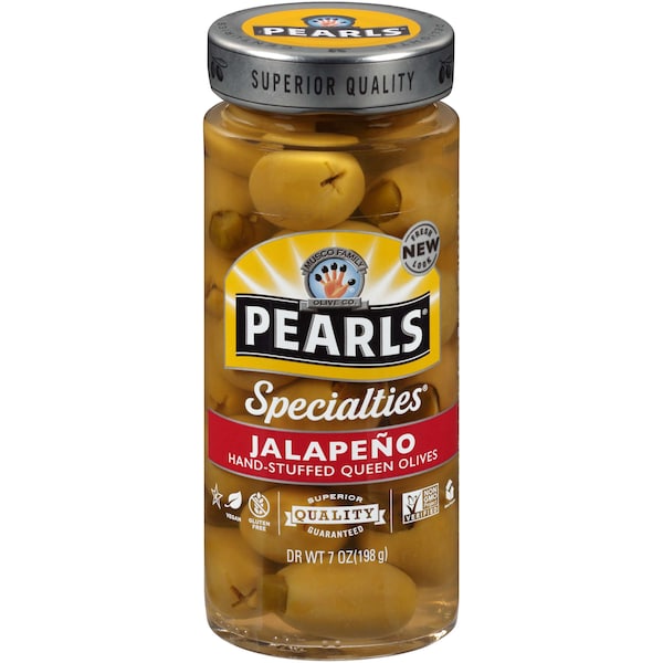 Perlas de aceitunas rellenas de jalapeño de la reina en frasco de 7 oz, paquete de 6 - 2570315