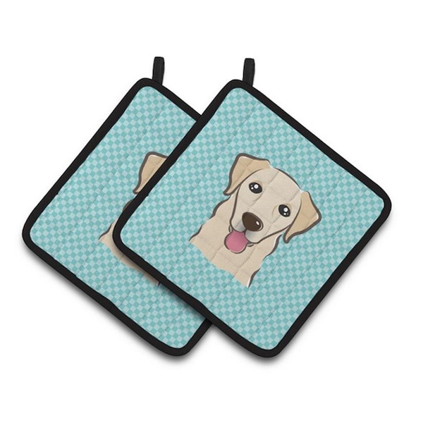 Carolines Treasures Checkerboard Blue Golden Retriever Pair of Pot Holders, 7.5 x 3 x 7.5 in. - BB1190PTHD
