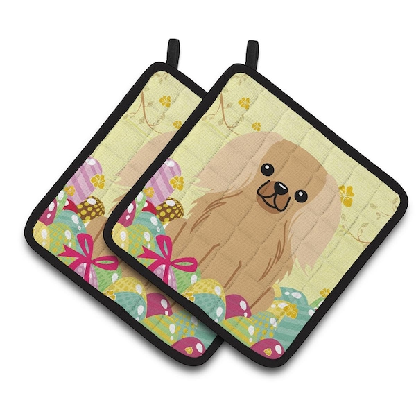 Carolines Treasures Easter Eggs Pekingnese Fawn Sable Pair of Pot Holders - BB6104PTHD