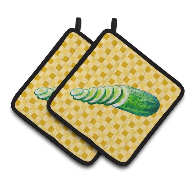Carolines Treasures Cucumber on Basketweave Pair of Pot Holders - BB7199PTHD