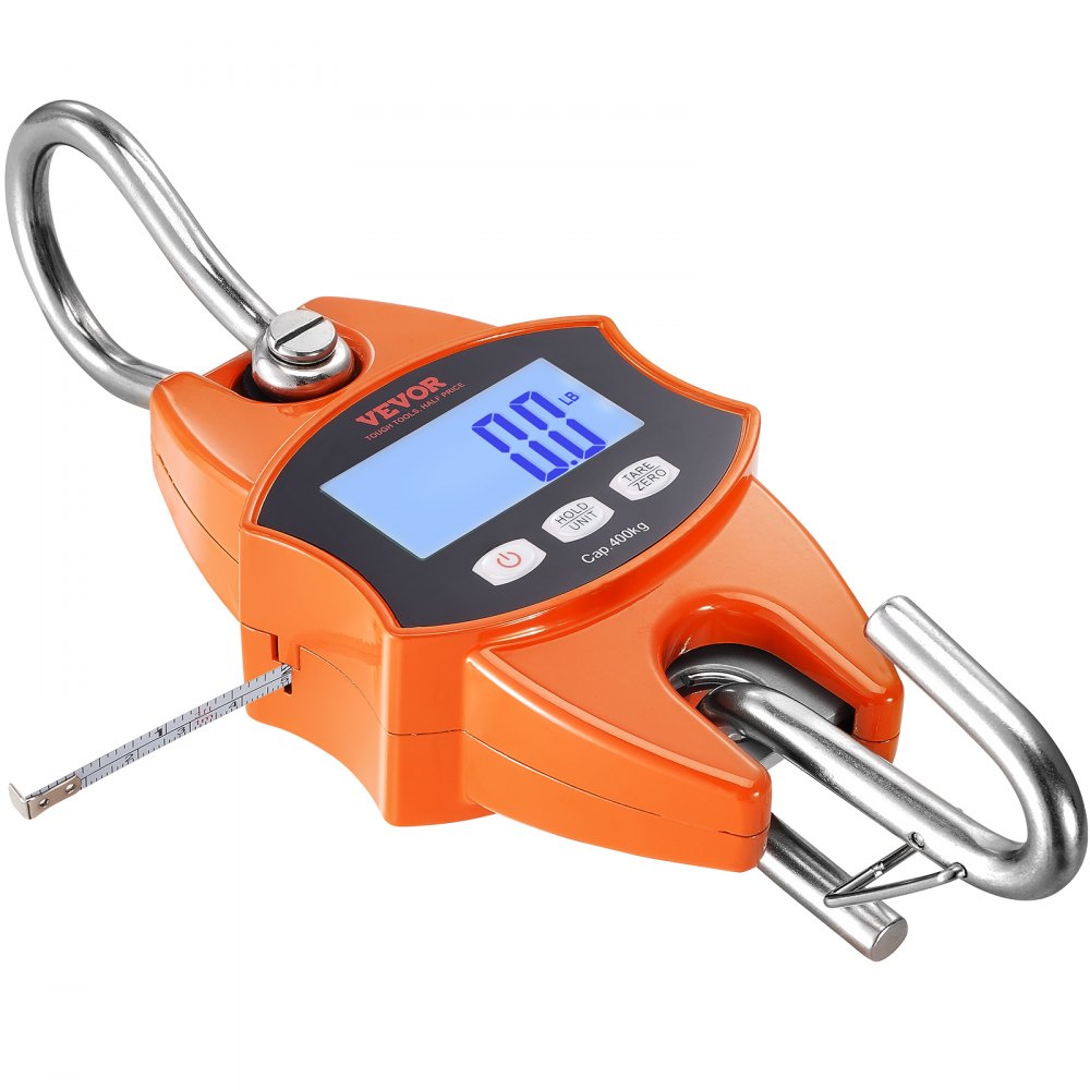 VEVOR Digital Crane Scale, 880 lbs/400 kg, Industrial Heavy Duty Hanging Scale with Cast Aluminum Case & LCD Screen, Handheld Mini Crane with Hooks for Farm, Hunting, Fishing, Outdoor, Garage (Orange) - QXDCSJK50GLQMFFUBV9