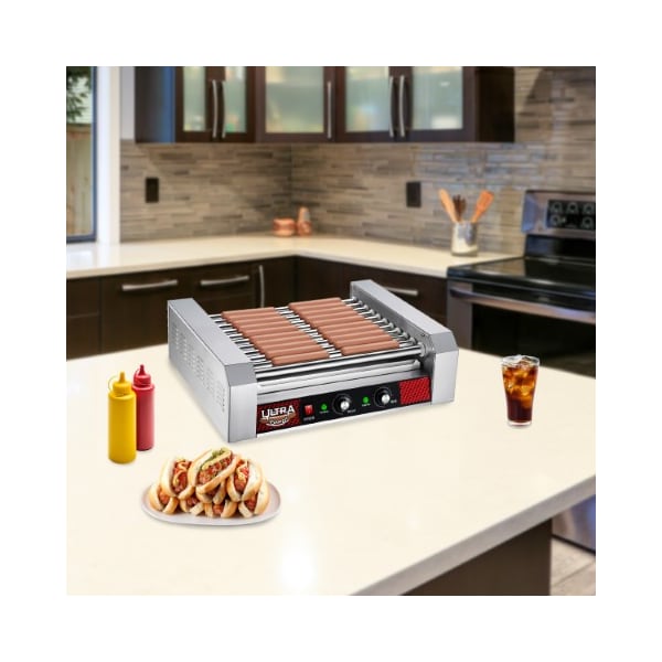 Great Northern Popcorn 30 Hot Dog Roller Machine, 11 Rollers, Sausage Grill, Electric Countertop, Drip Tray, Dual Zones - 447961TXY
