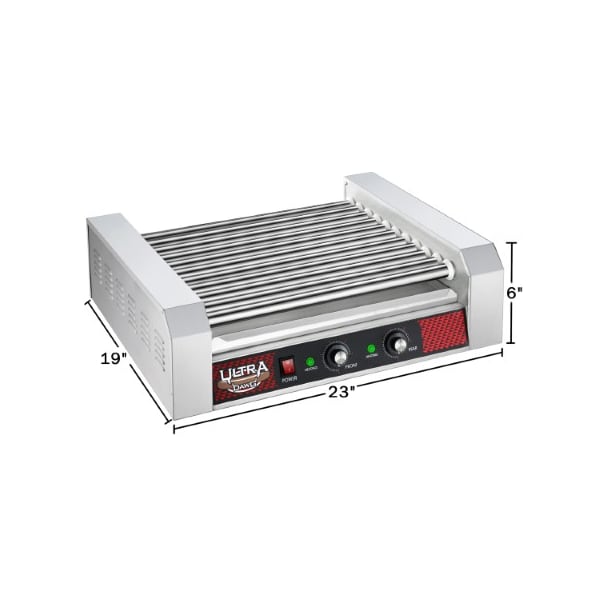 Great Northern Popcorn 30 Hot Dog Roller Machine, 11 Rollers, Sausage Grill, Electric Countertop, Drip Tray, Dual Zones - 447961TXY