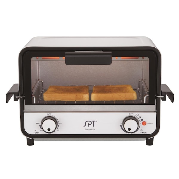 Spt SPT SO-0972WA Easy Grasp 2 Slice Countertop Toaster Oven; Glossy White - SO-0972WA