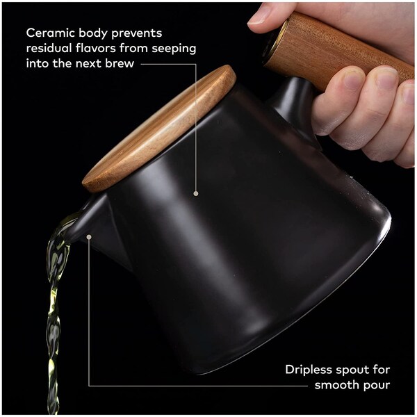 Chefwave Ceramic Tea Pot with Stainless Steel Tea Infuser and Bamboo Lid, 20 oz - CW-TK