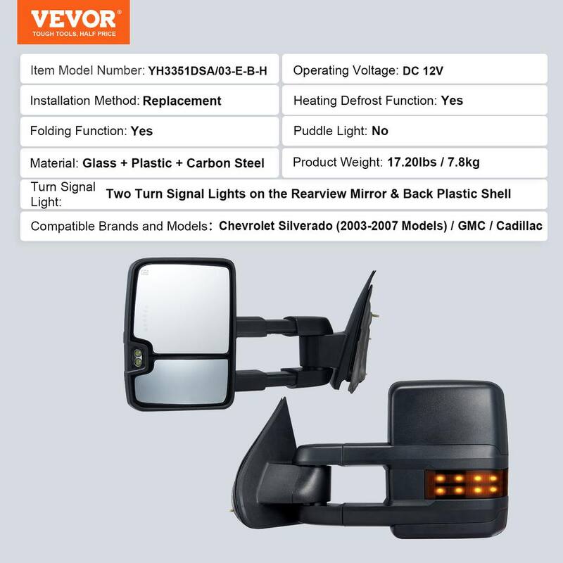 VEVOR Towing Mirrors Pair forChevrolet Silverado (2003-2007)/GMC/Cadillac Heating Defrost Manual Controlling - QYJHZKXFLSLDUMHCUV9