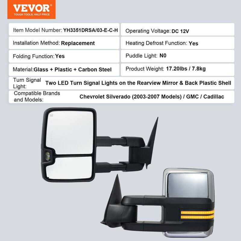 VEVOR Towing Mirrors Pair Set for Chevrolet Silverado (2003-2007)/GMC/Cadillac Heating Defrost Manual Controlling - QYJHZKXFLSLDKFILVV9