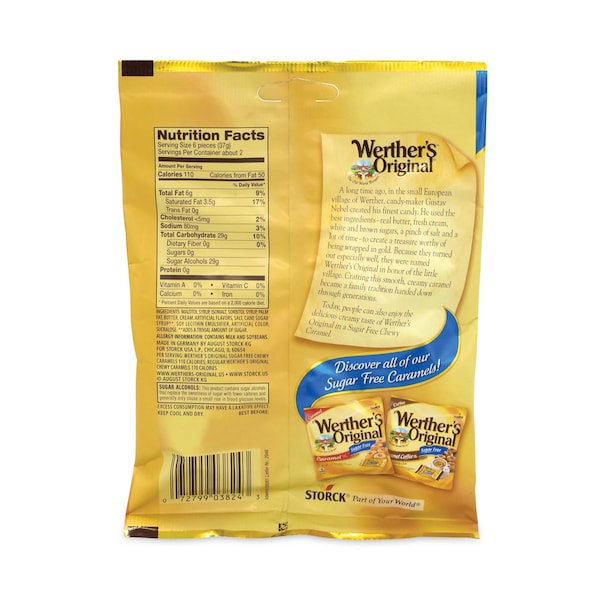 Caramelo masticable sin azúcar Werthers Original, bolsa de 275 onzas, paquete de 3, 3 paquetes - 38279
