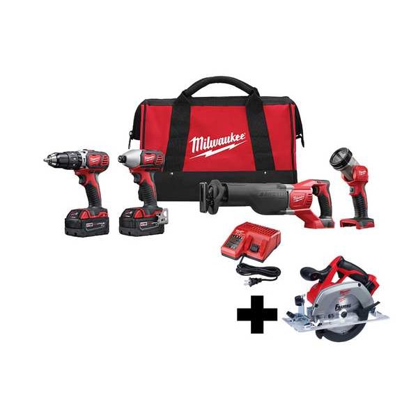 Milwaukee Tool M18 Combo Cmpt Hmr Dr/Swzl/1/4 Hex Imp - 2696-24, 2630-20