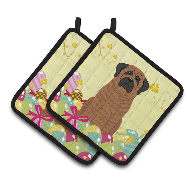 Carolines Treasures Easter Eggs Mastiff Brindle Pair of Pot Holders - BB6015PTHD