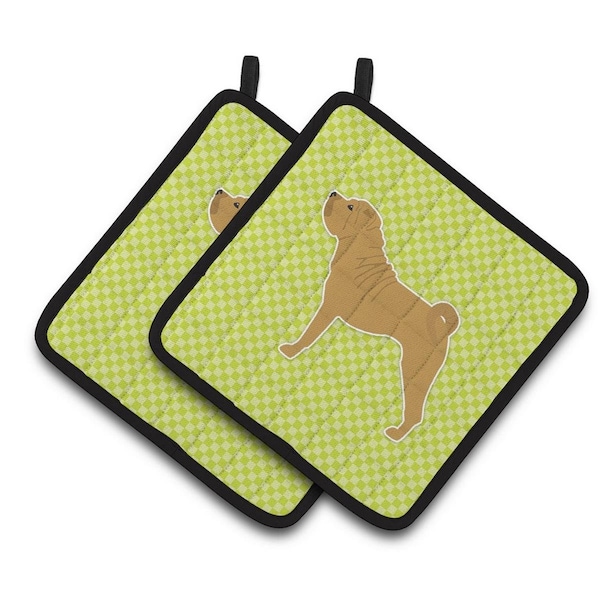 Carolines Treasures Shar Pei Checkerboard Green Pair of Pot Holders - BB3852PTHD