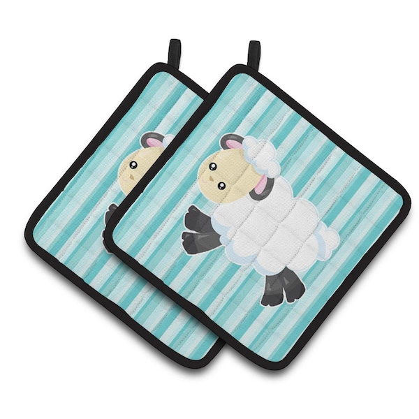 Carolines Treasures Sheep on Blue Stripes Pair of Pot Holders - BB6873PTHD